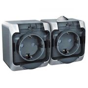 Розетка 2-м ОП Этюд 16А IP44 250В с заземл. защ. шторки с крышкой сер. SE PA16-244C