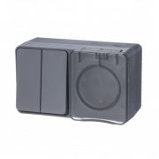 Блок ОП AtlasDesign PROFI IP54 (розетка 1-м 16А заземл. защ. шторки + 2-кл. выключатель 10А) антрацит SE ATN544074